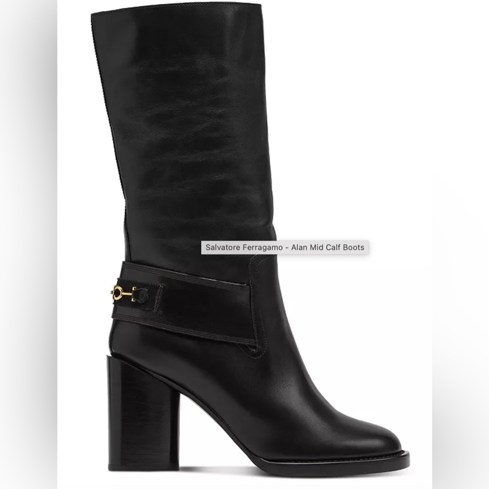 New Salvatore Ferragamo mid Alan Boot black leather 9